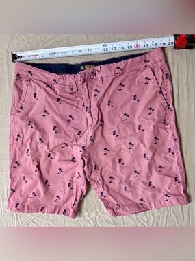 Rugby University Men's Pink Palm Tree Print Chino Shorts Cotton Stretch Zip 10"